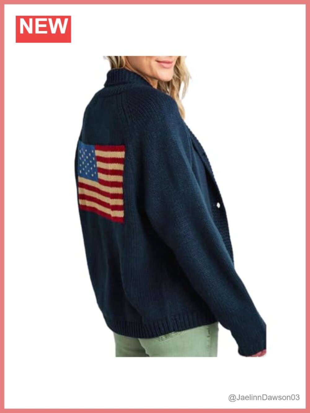 Women American Flag Knit Cardigan Button Down Long Sleeve Patriotic 4th of July